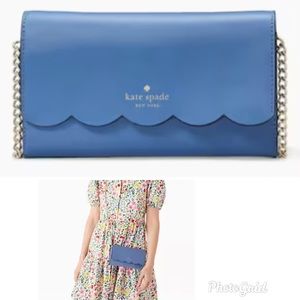 Kate Spade Gemma Cross Body Gold Chain Leather Fresh Blue NWT